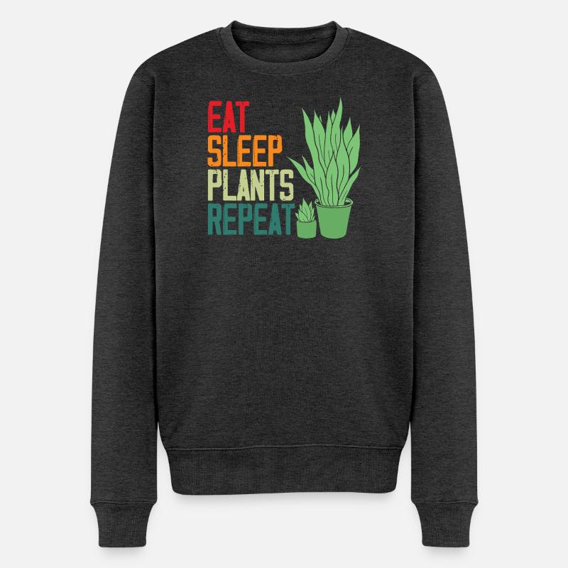 Eat Sleep Plants Repeat Plant Lover - Männer Premium Bio Pullover - Anthrazit meliert