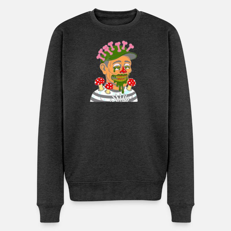 Portrait de zombie champignon avec champignons - Pull Premium bio Homme - anthracite chiné