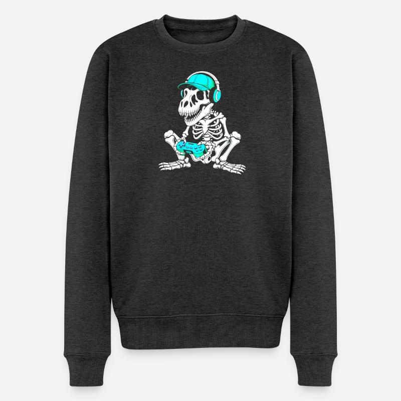 DJ squelette avec manette et casque - Pull Premium bio Homme - anthracite chiné