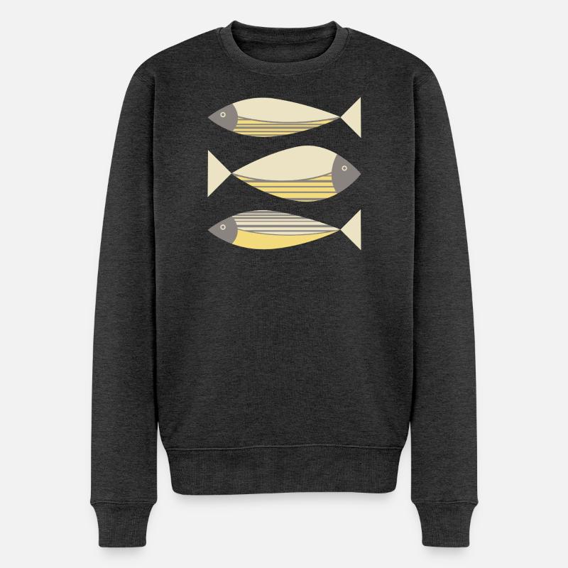 Illustrierter Grafikfisch Gelb-Grau - Männer Premium Bio Pullover - Anthrazit meliert