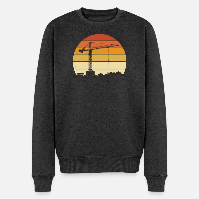 Kranführer Retro Design – Baustelle & Baukran - Männer Premium Bio Pullover - Anthrazit meliert