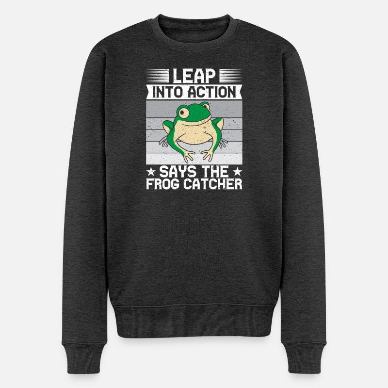 Frog Catcher Leap Into Action Frog - Männer Premium Bio Pullover - Anthrazit meliert