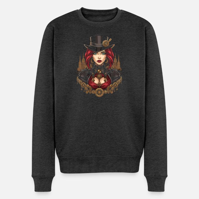 Steam Punk Schöne Frauen Steampunk - Männer Premium Bio Pullover - Anthrazit meliert