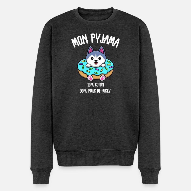 Pyjama Drôle Chien Husky  - Pull Premium bio Homme - anthracite chiné