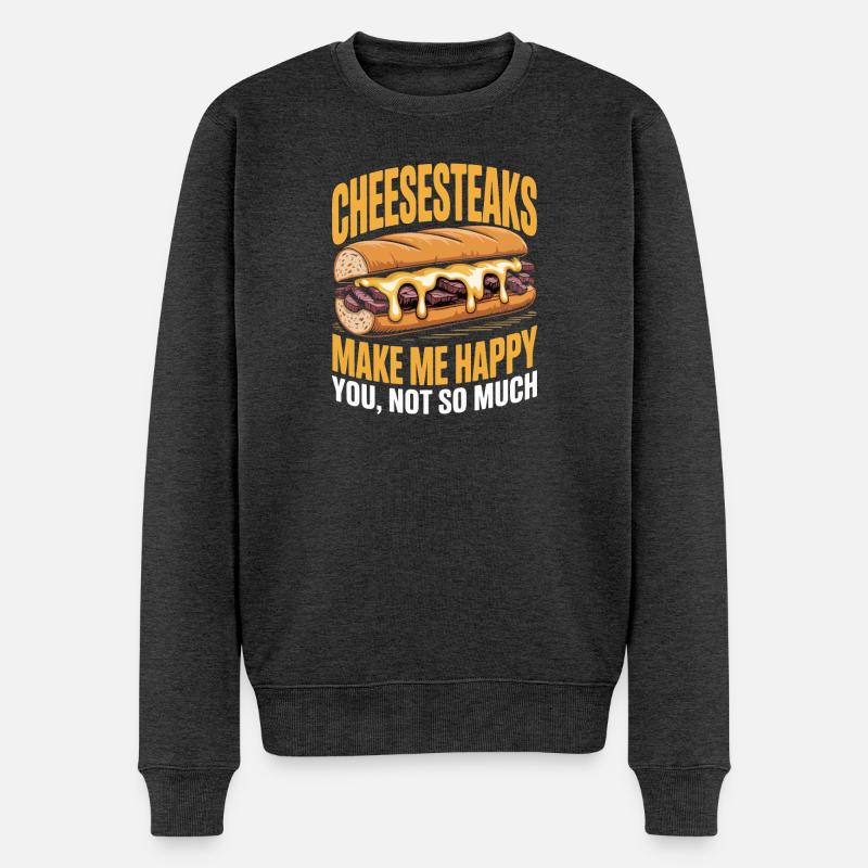 Cheesesteaks machen mich glücklich - Männer Premium Bio Pullover - Anthrazit meliert