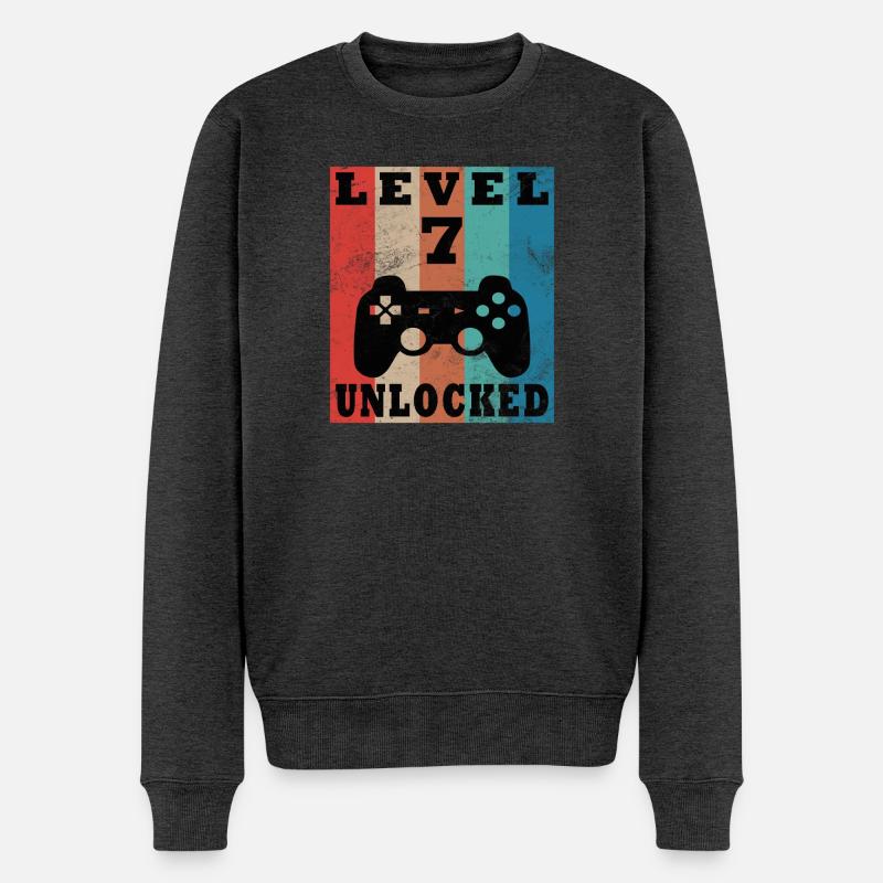 Level 7 freigeschaltet Retro-Controller - Männer Premium Bio Pullover - Anthrazit meliert