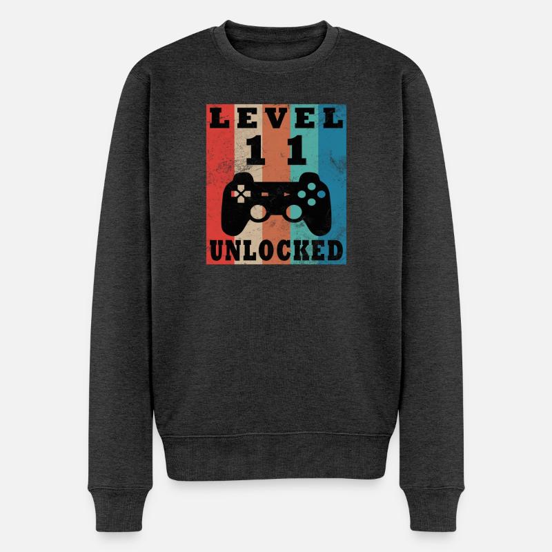 Level 11 Freigeschaltet Controller - Männer Premium Bio Pullover - Anthrazit meliert