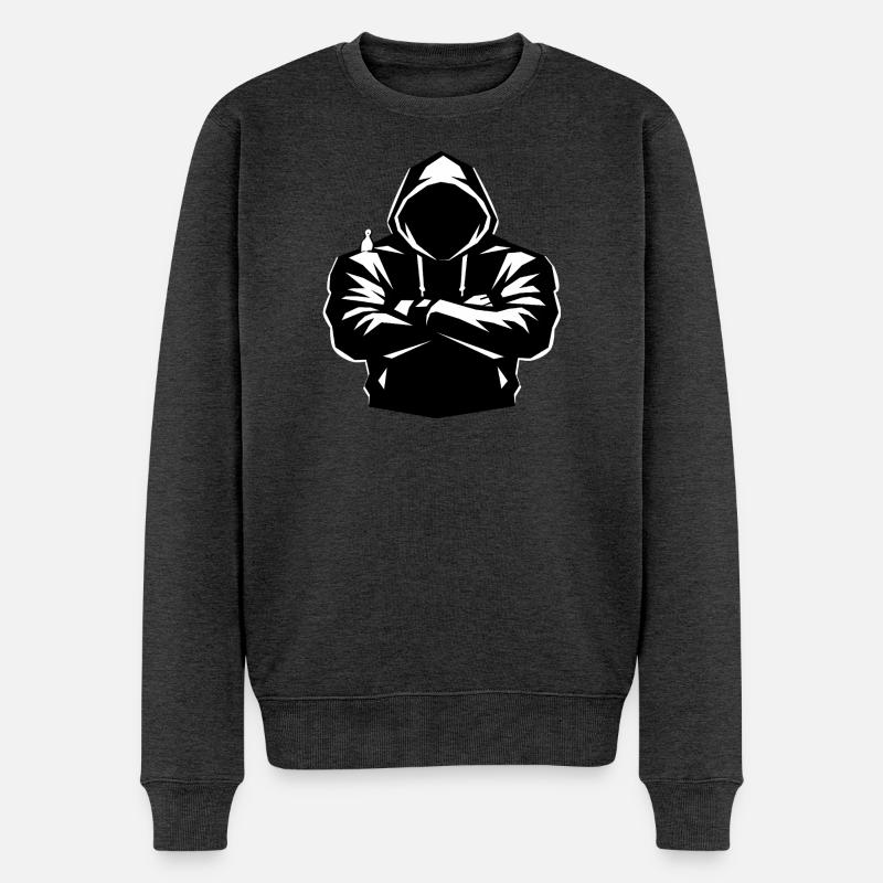 Silhouette à capuche et oiseau - Pull Premium bio Homme - anthracite chiné