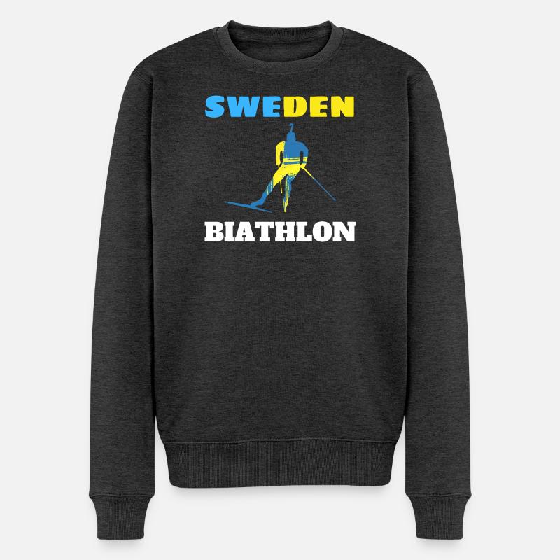 Biathlon Suède silhouette bleue jaune - Pull Premium bio Homme - anthracite chiné