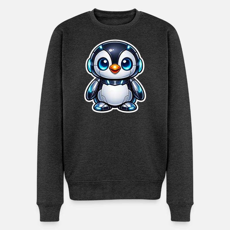 Futuristischer Pinguinroboter - Männer Premium Bio Pullover - Anthrazit meliert