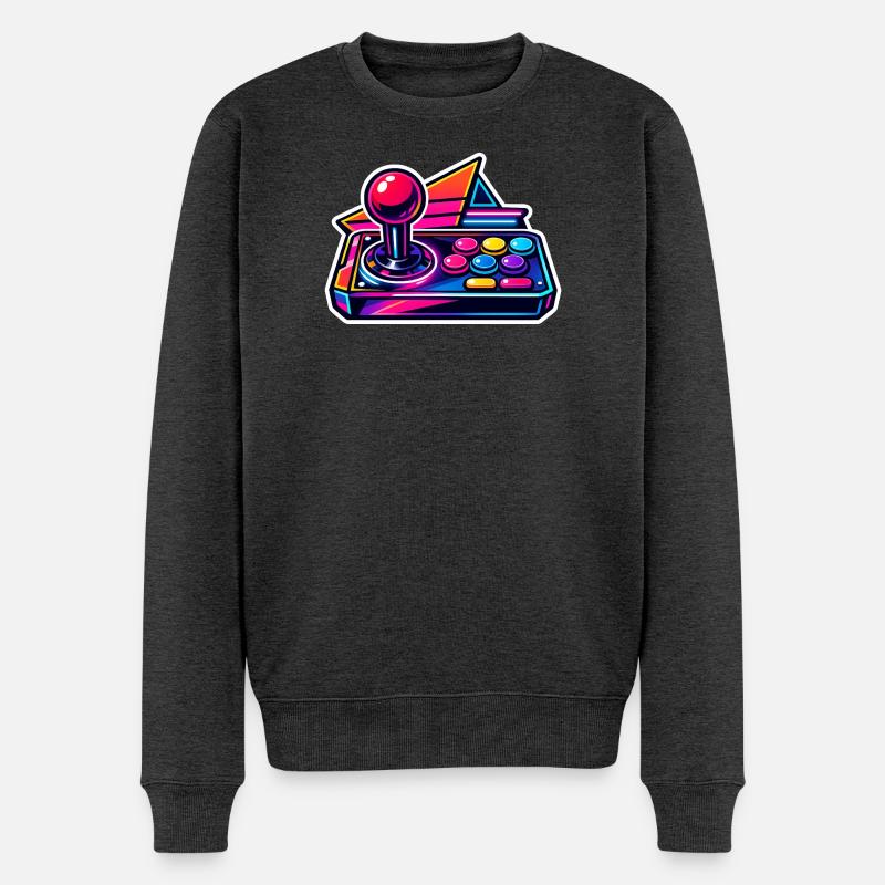 Neon Arcade Joystick Retro - Männer Premium Bio Pullover - Anthrazit meliert