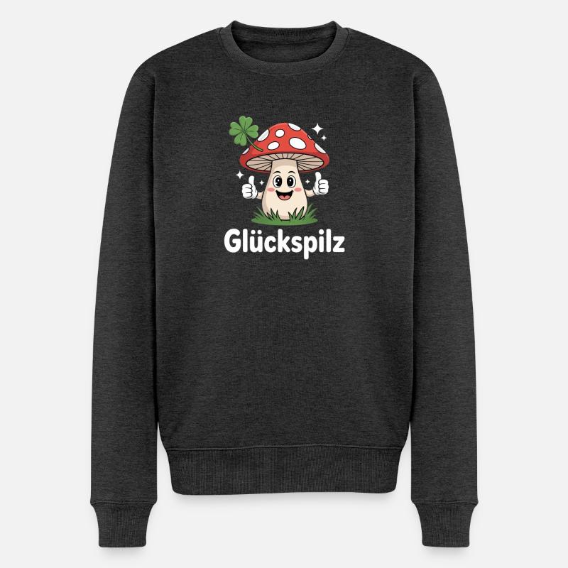 Glückspilz Lustiger Fliegenpilz Mit Kleeblatt - Männer Premium Bio Pullover - Anthrazit meliert