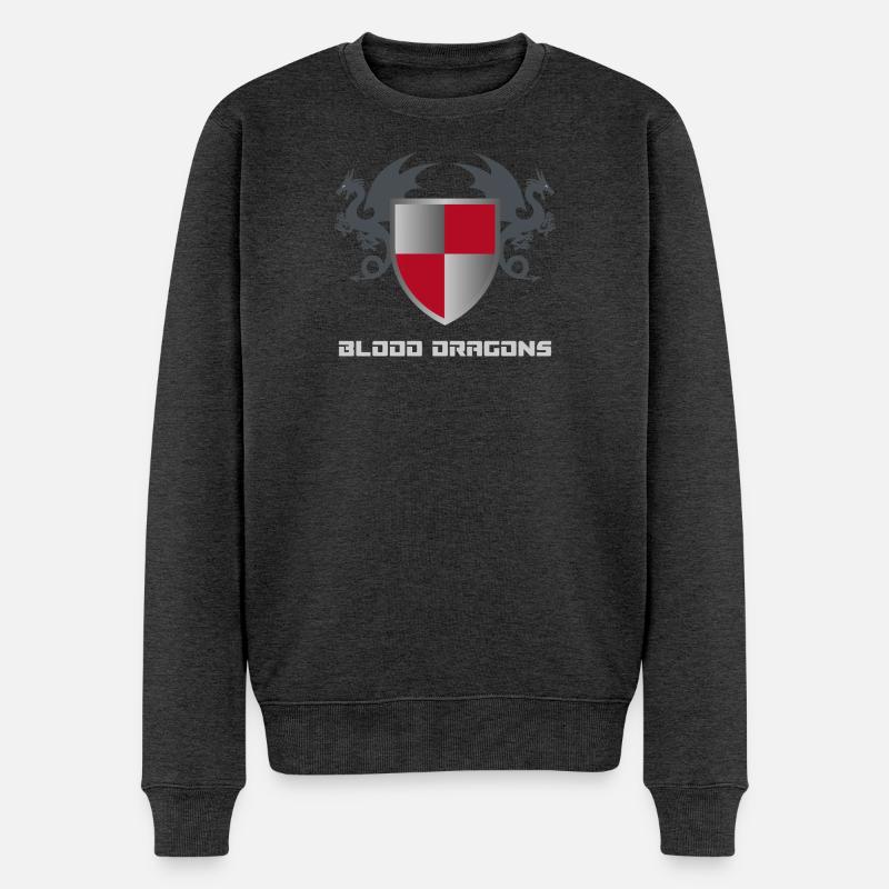 Dragons Shield – Mittelalterliches Rock Metal Tee - Männer Premium Bio Pullover - Anthrazit meliert