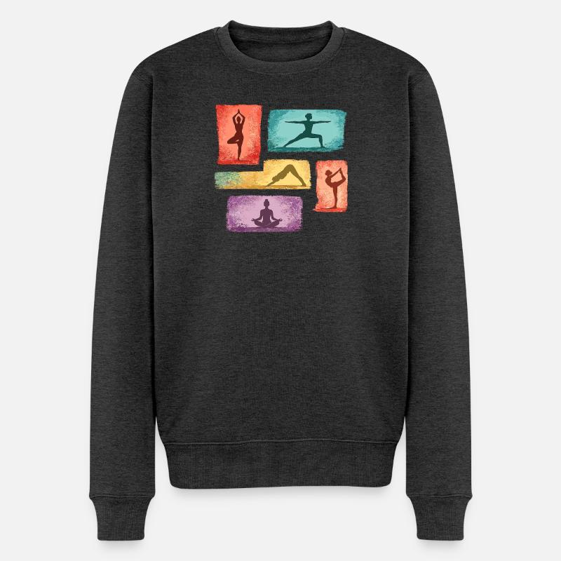 Yoga Silhouetten in Farbblöcken - Männer Premium Bio Pullover - Anthrazit meliert
