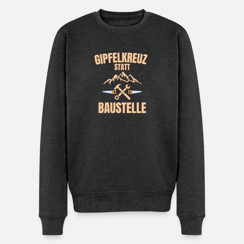 Wandern Handwerker-Gipfelkreuz statt Baustelle - Männer Premium Bio Pullover - Anthrazit meliert