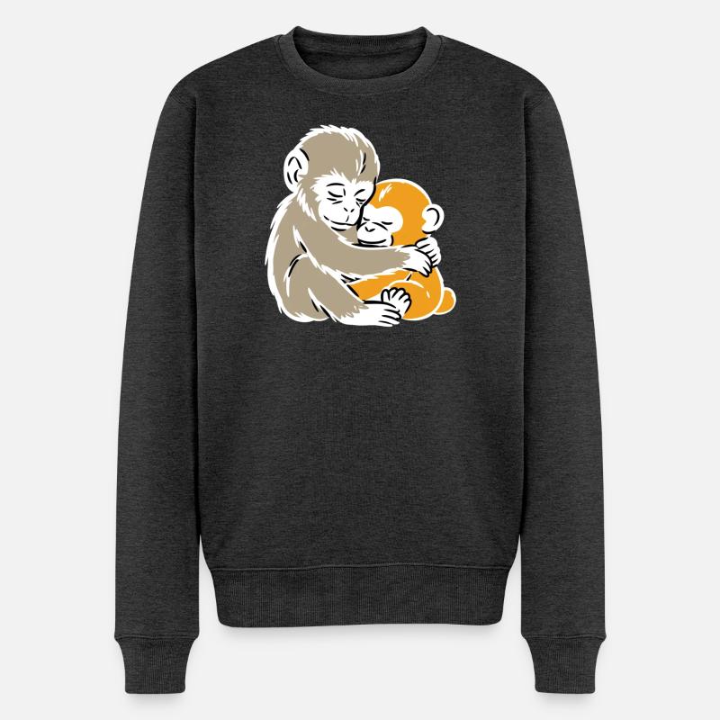 Monkey Hug Duo Illustration - Pull Premium bio Homme - anthracite chiné