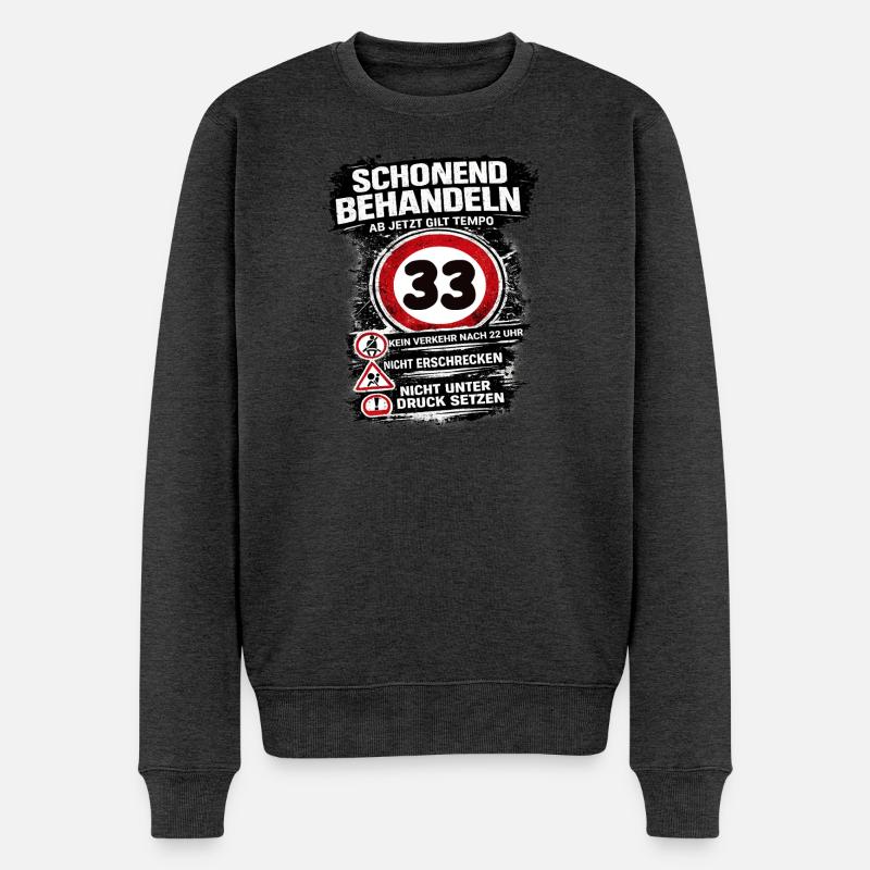 Traitez doucement Panneau de circulation 33 anniversaire - Pull Premium bio Homme - anthracite chiné