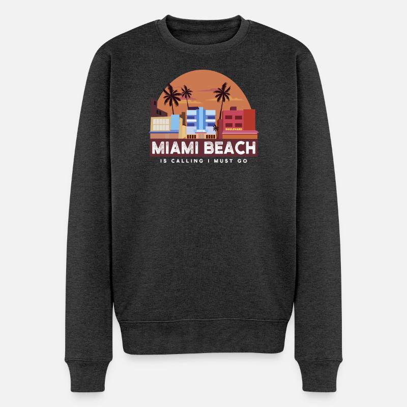 Miami Beach Retro Skyline - Männer Premium Bio Pullover - Anthrazit meliert