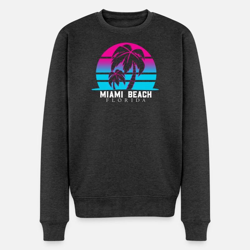 Miami Beach Palmen Neon - Männer Premium Bio Pullover - Anthrazit meliert