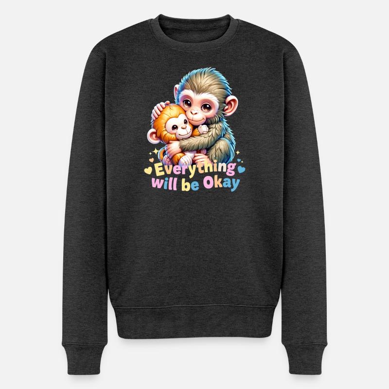 Everything Will Be Okay Monkey Hug - Men's Premium Organic Jumper - heather anthracite