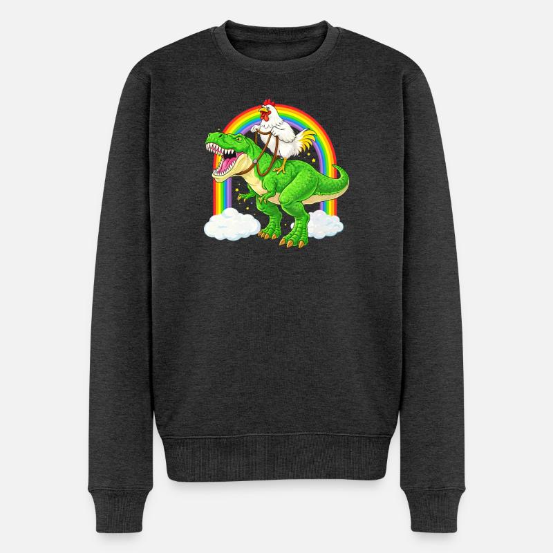 Huhn Reitender T-Rex Dinosaurier Regenbogen - Männer Premium Bio Pullover - Anthrazit meliert