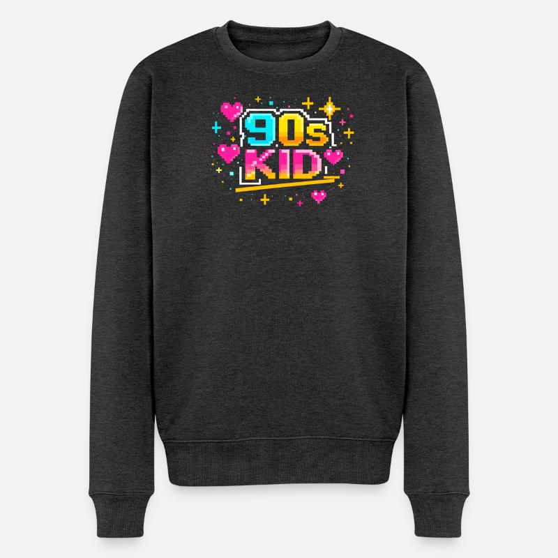 90er Pixelkid Neon Retro - Männer Premium Bio Pullover - Anthrazit meliert