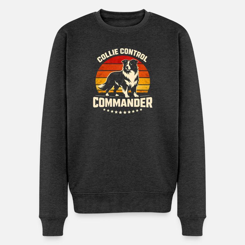 Collie Commando | Border Collie Rétro - Pull Premium bio Homme - anthracite chiné