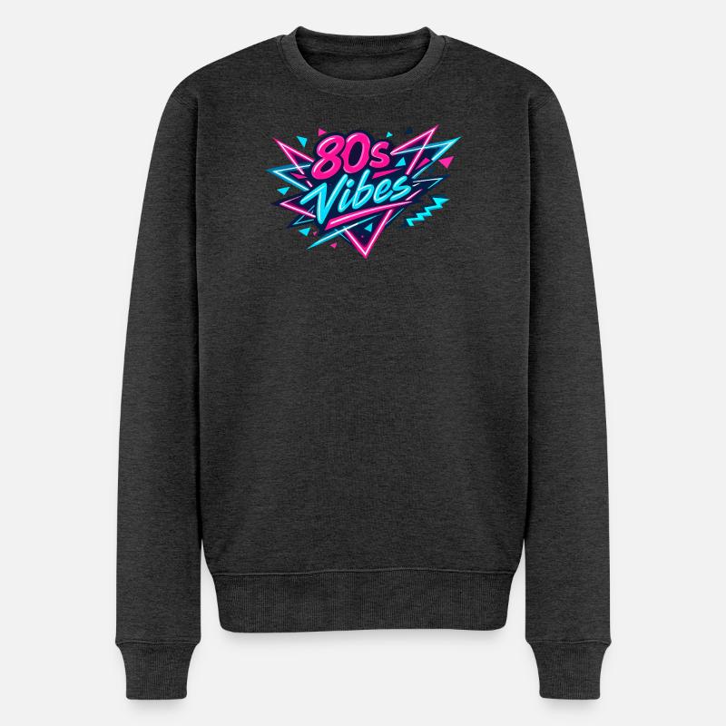 80s Vibes Neon Retro - Männer Premium Bio Pullover - Anthrazit meliert