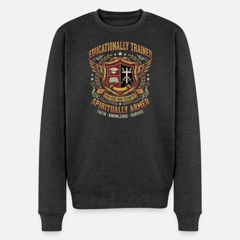 Educationally Trained Spiritually Armed - Männer Premium Bio Pullover - Anthrazit meliert