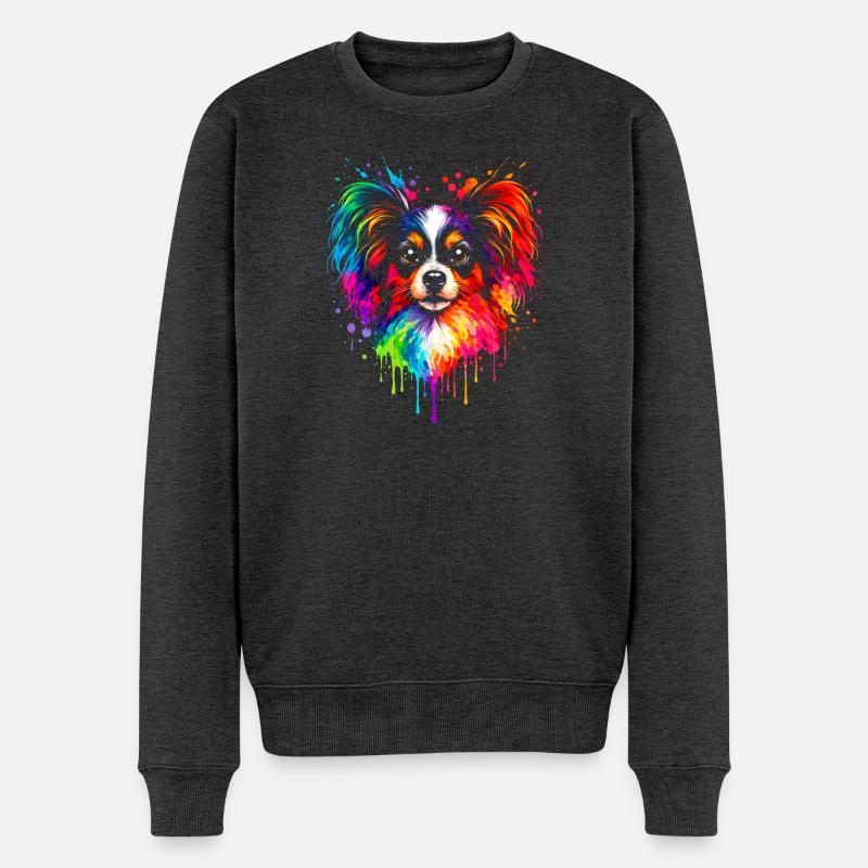 Papillon | Zwergspaniel Pop Art - Männer Premium Bio Pullover - Anthrazit meliert