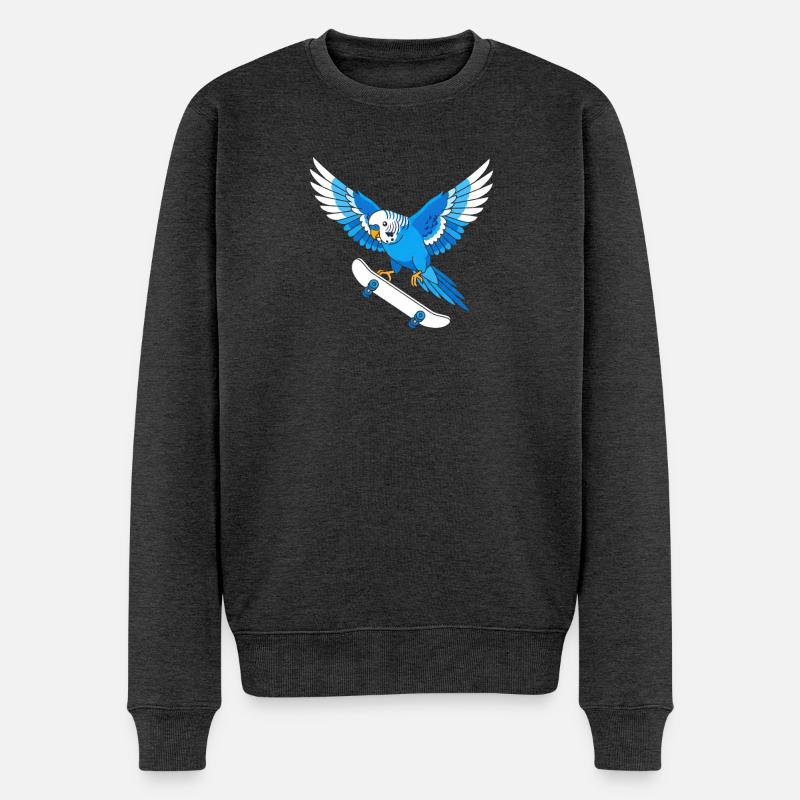Perroquet bleu sur skateboard - Pull Premium bio Homme - anthracite chiné