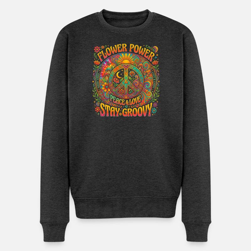 Peace Love Freedom Flower - Männer Premium Bio Pullover - Anthrazit meliert