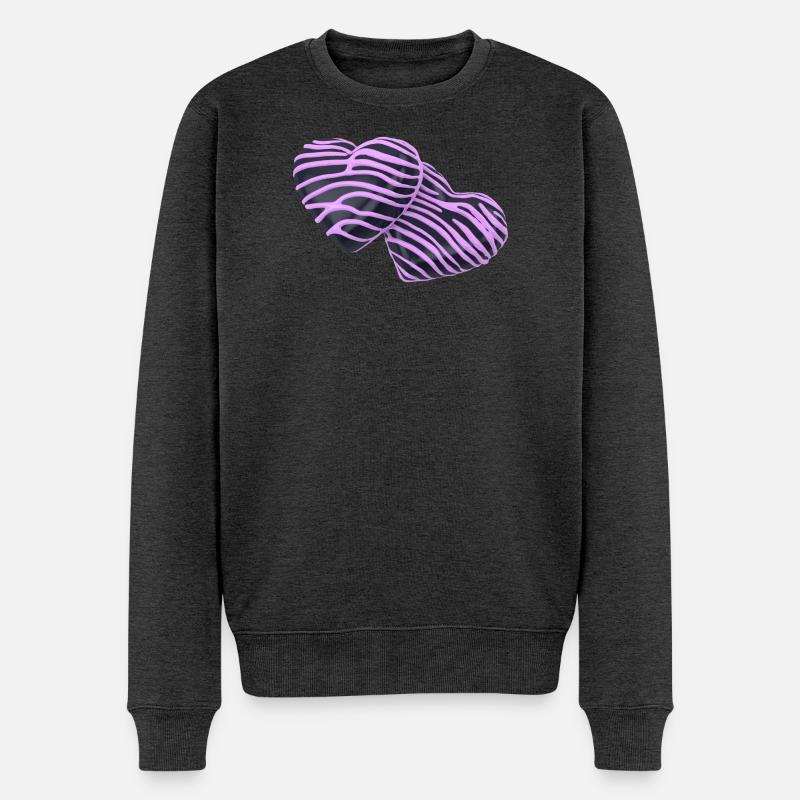 Pink Hearts auf Schwarz - Männer Premium Bio Pullover - Anthrazit meliert