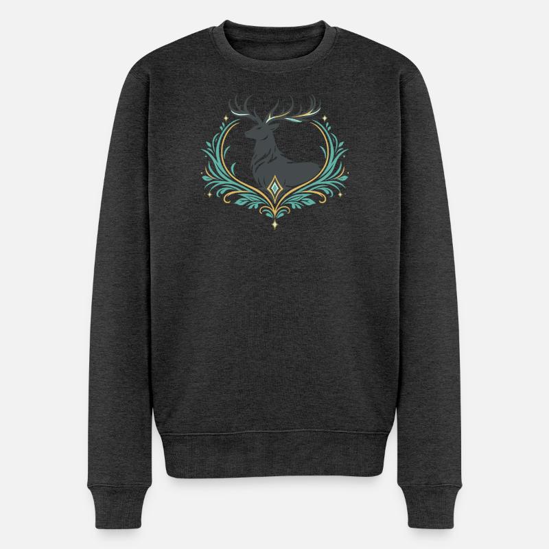 Hirsch im Ornamentherz - Männer Premium Bio Pullover - Anthrazit meliert