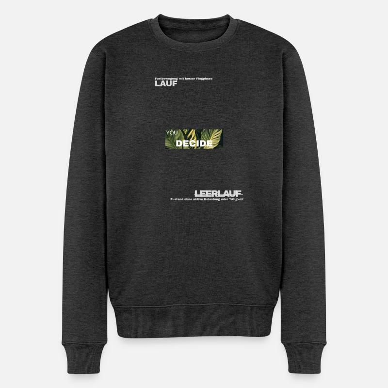 Décisions – Motif Vert Feuille - Pull Premium bio Homme - anthracite chiné
