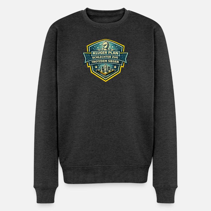 Kluge Planung Schach Sieg - Männer Premium Bio Pullover - Anthrazit meliert