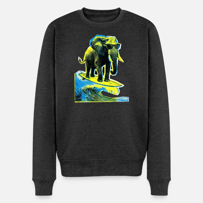 Elefant Surfer - Männer Premium Bio Pullover - Anthrazit meliert
