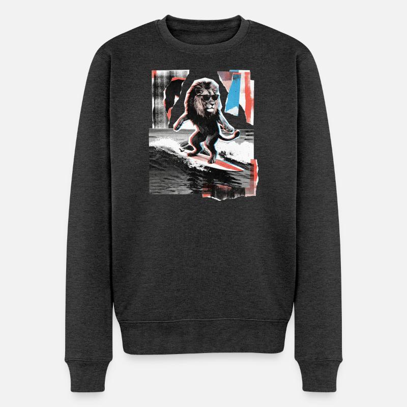 Surfer Löwe - Männer Premium Bio Pullover - Anthrazit meliert