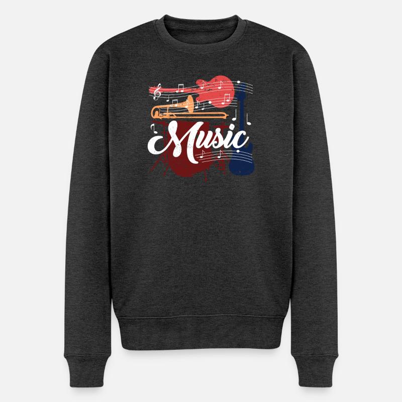 Motif musical vif avec instruments - Pull Premium bio Homme - anthracite chiné