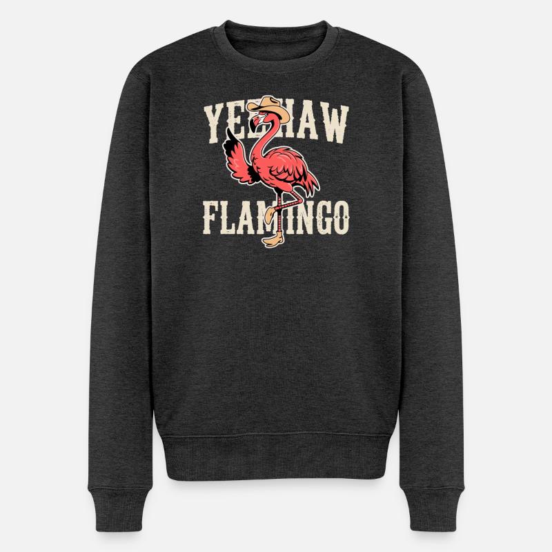 Ja, Flamingo Cowboy Vibe - Männer Premium Bio Pullover - Anthrazit meliert