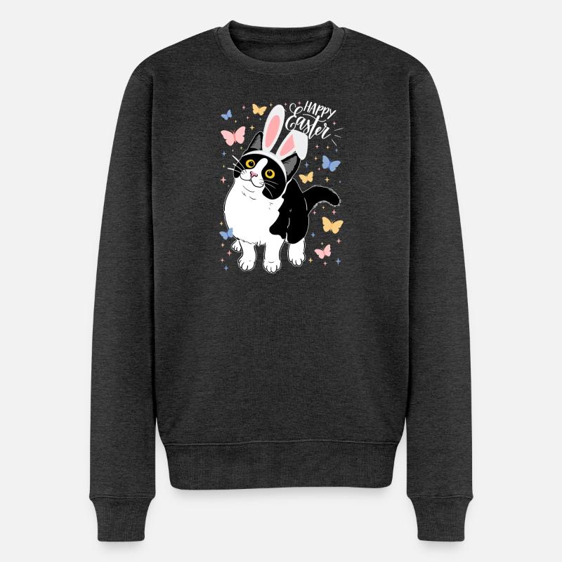 Chat de Pâques aux oreilles de lapin - Pull Premium bio Homme - anthracite chiné