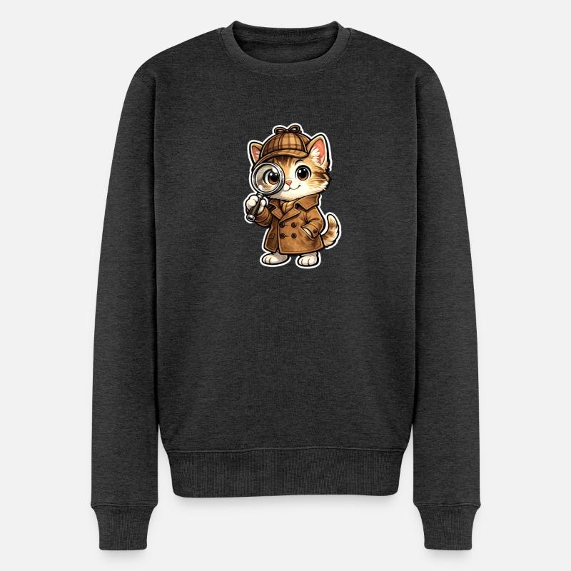 Katzendetektiv mit Lupe - Männer Premium Bio Pullover - Anthrazit meliert