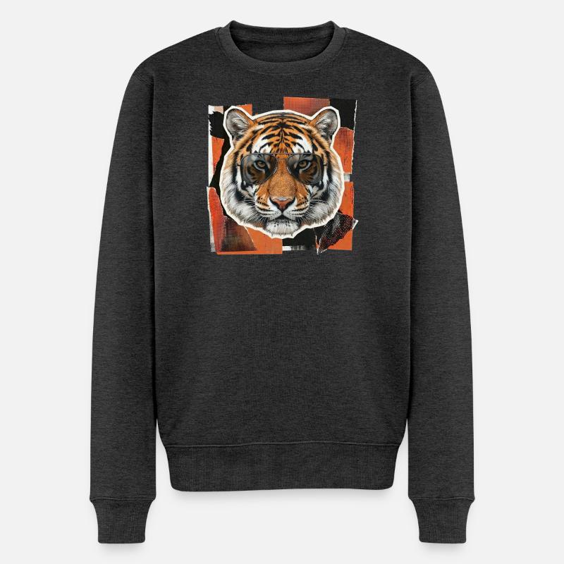 Tiger Sonnenbrille Risographie - Männer Premium Bio Pullover - Anthrazit meliert