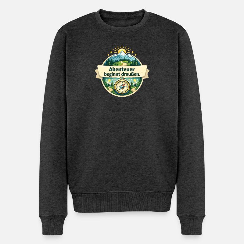 Abenteuer beginnt draußen – Naturkompass - Männer Premium Bio Pullover - Anthrazit meliert