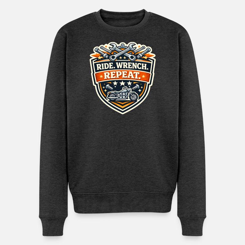 Ride Wrench Repeat Motorrad Patch - Männer Premium Bio Pullover - Anthrazit meliert