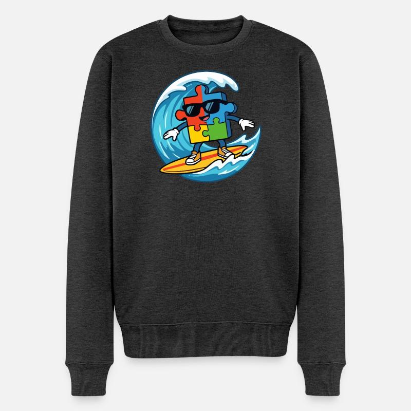 Cooles Surf-Puzzle-Maskottchen Sommerstrandkunst - Männer Premium Bio Pullover - Anthrazit meliert