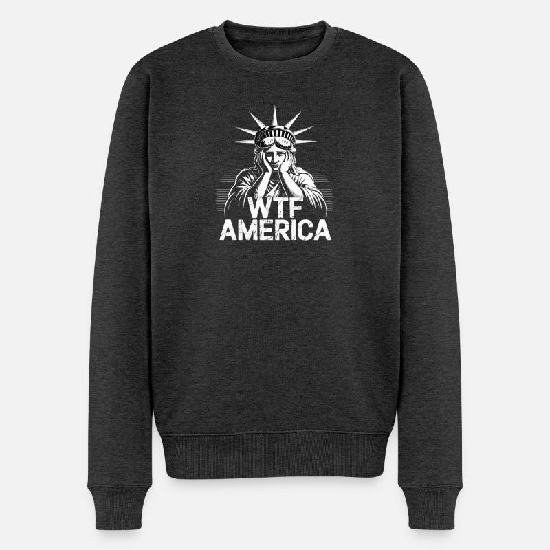 WTF America Freiheitsstatue Satire - Männer Premium Bio Pullover - Anthrazit meliert
