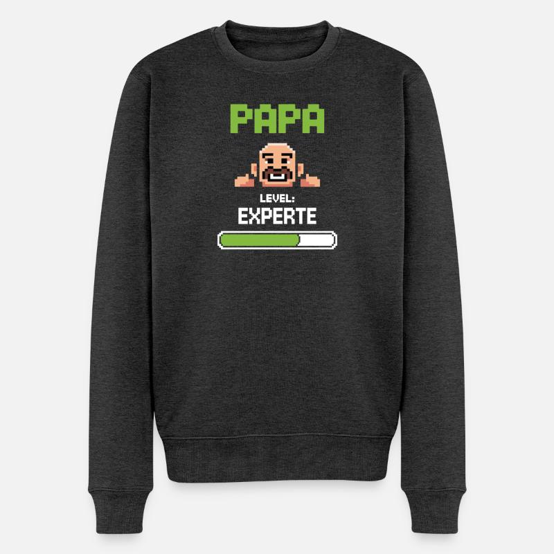 Gamer Papa Level Experte Design - Männer Premium Bio Pullover - Anthrazit meliert