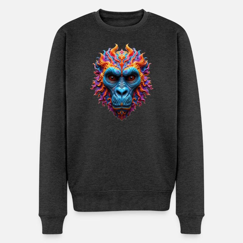 Lebendiger Flammen-Gorilla - Männer Premium Bio Pullover - Anthrazit meliert