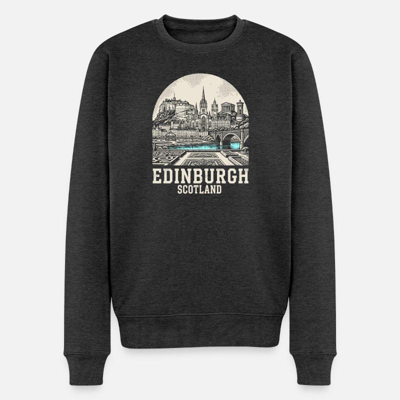 Edinburgh Skyline Blaufluss - Männer Premium Bio Pullover - Anthrazit meliert